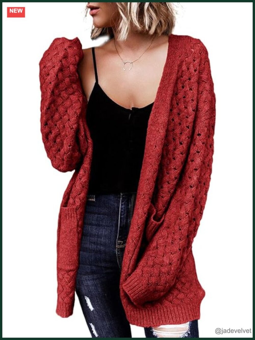 Open Front Chunky Cable Knit Cardigan Sweater with Pockets